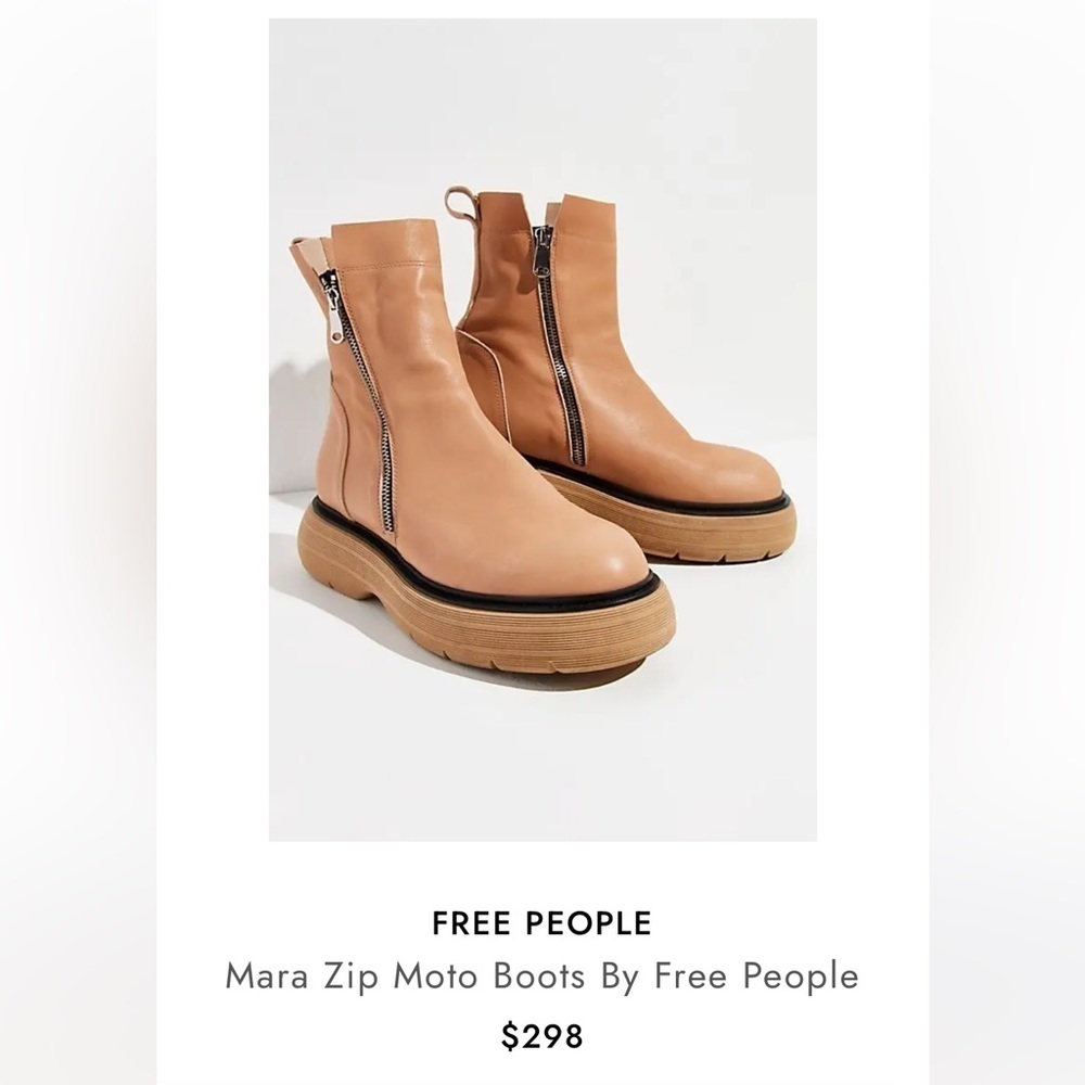 New Free People Mara Zip Moto Boots in Latte Brown Leather Size 41 or 11